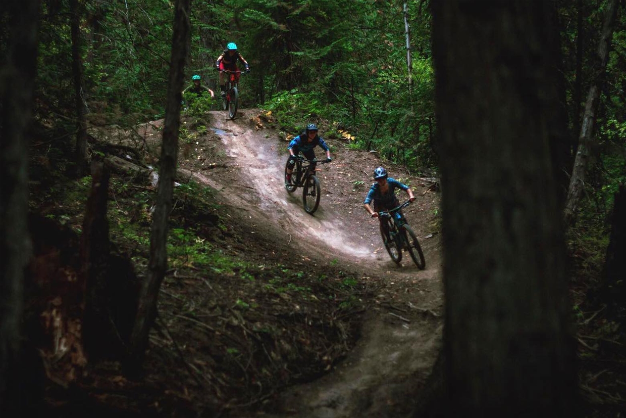 A women's group shredding the Fernie forest trails