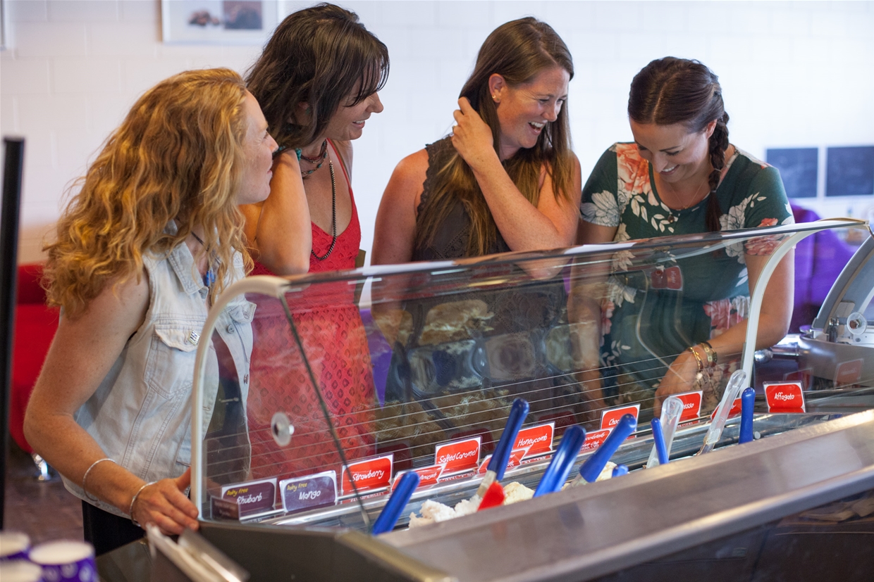 Customers viewing homemade Gelato options