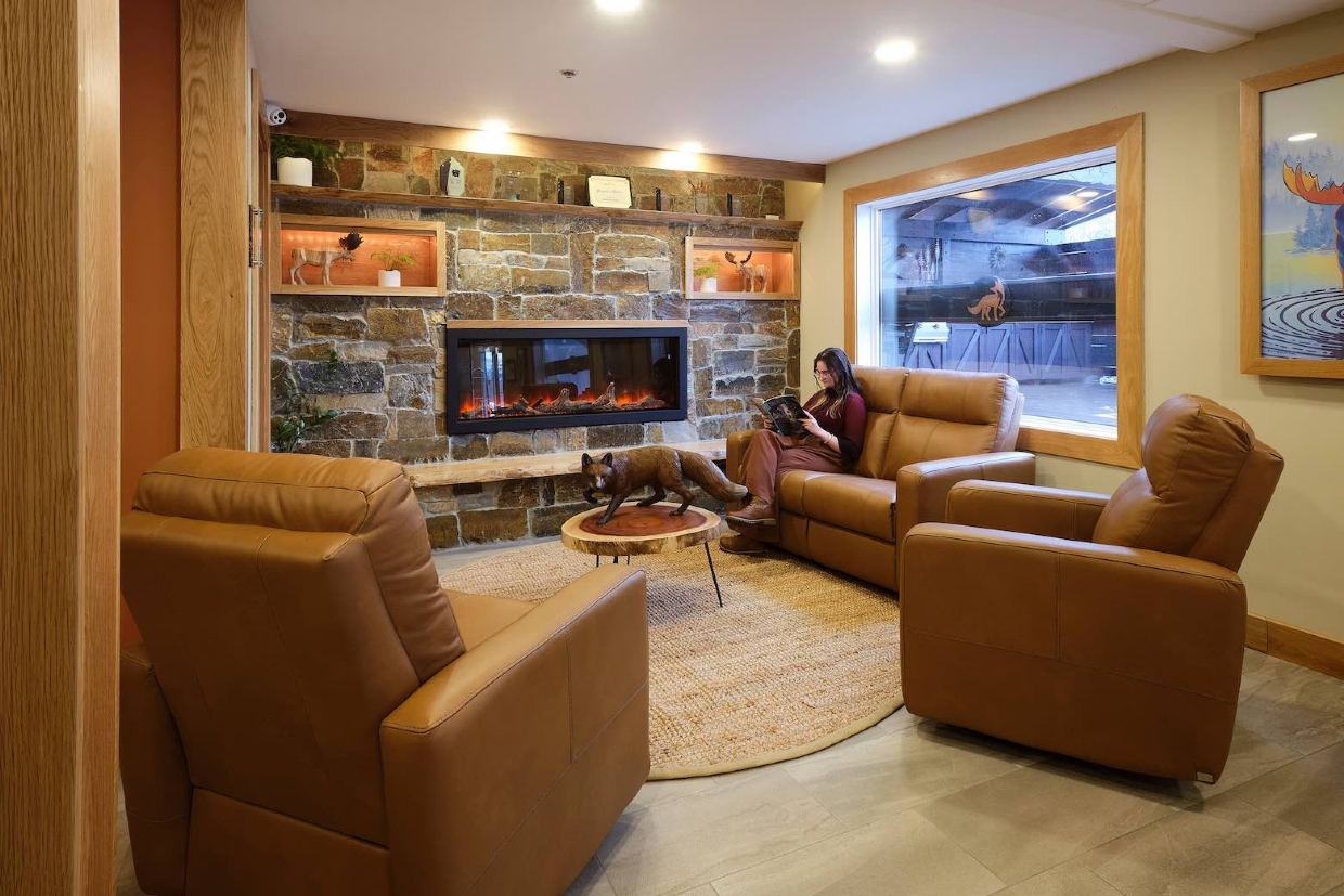 Relax by the fire in the new lobby area